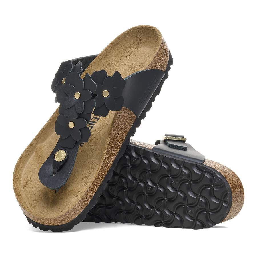 Gizeh Flower Embellishment Natural Leather - Black