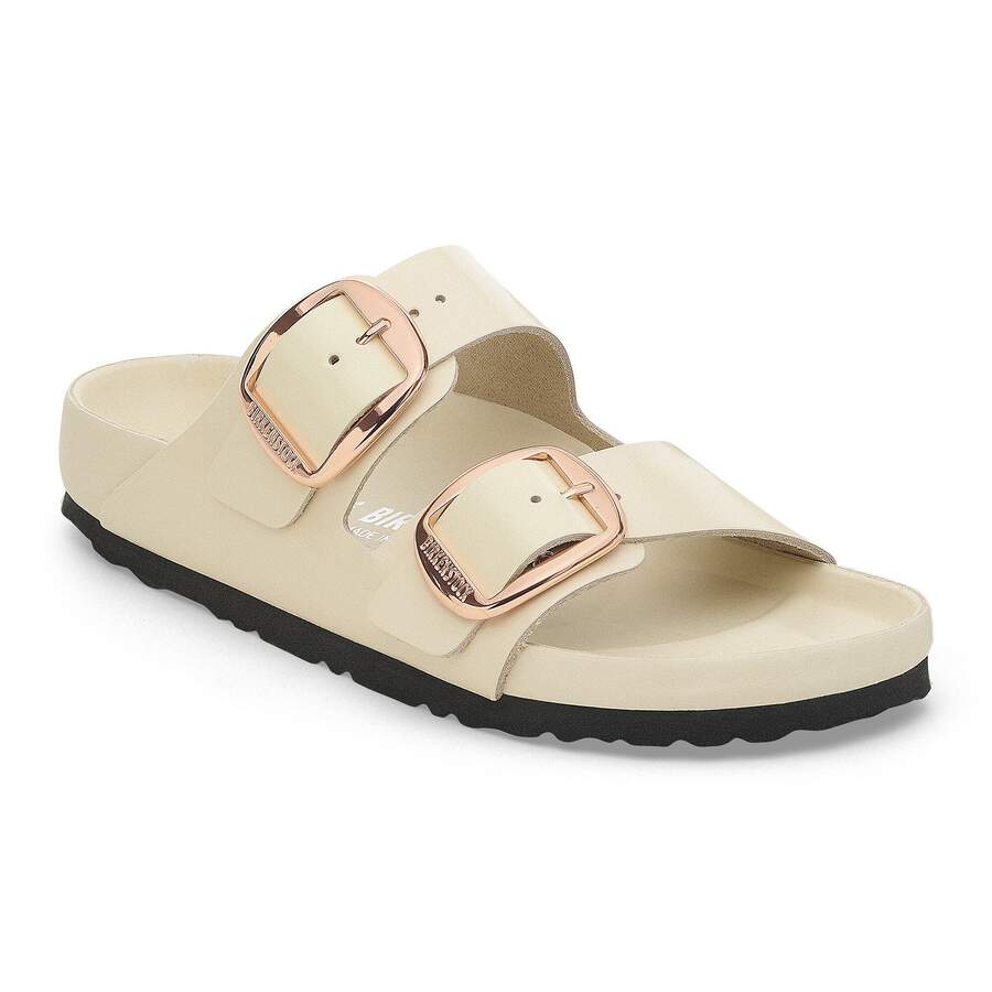 Arizona Big Buckle Natural Leather Patent - High Shine Ecru