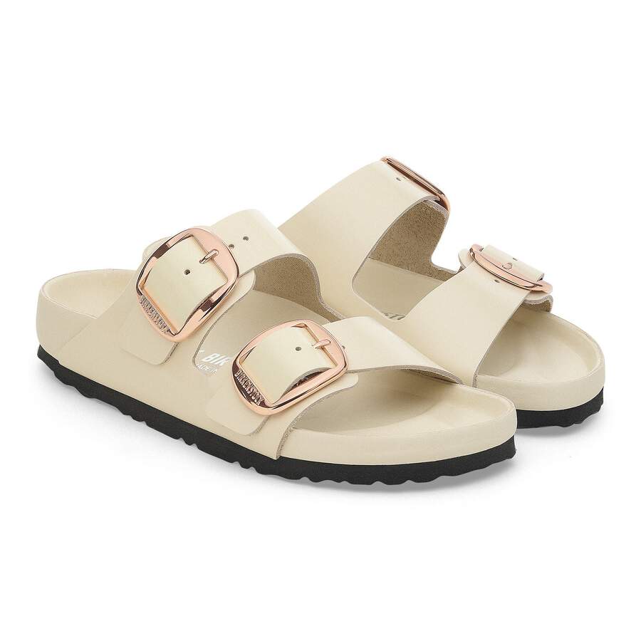 Arizona Big Buckle Natural Leather Patent - High Shine Ecru