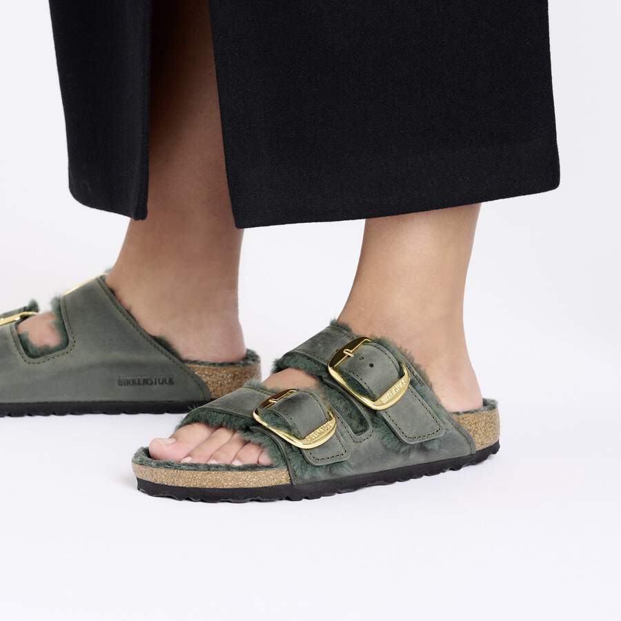 Arizona Big Buckle Shearling Natural Leather Oiled - Thyme