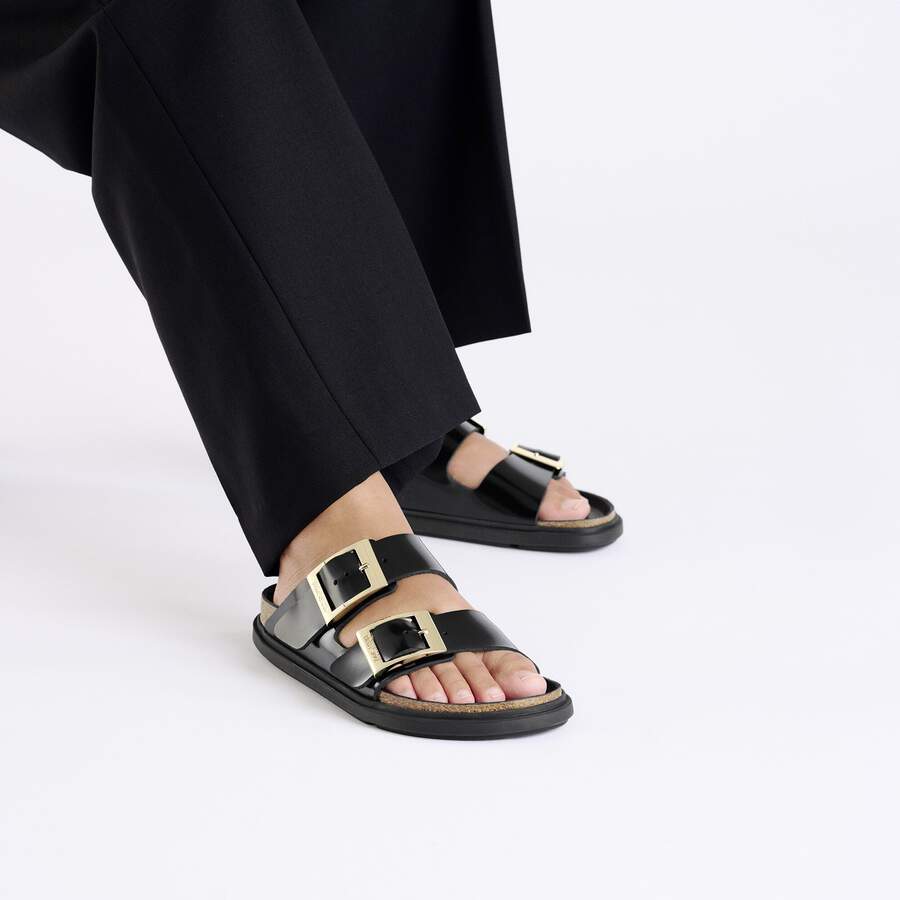 Arizona Droplet Buckle Natural Leather Patent - High Shine Black