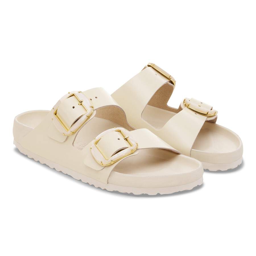 Arizona Big Buckle Natural Leather Patent - High Shine Ecru