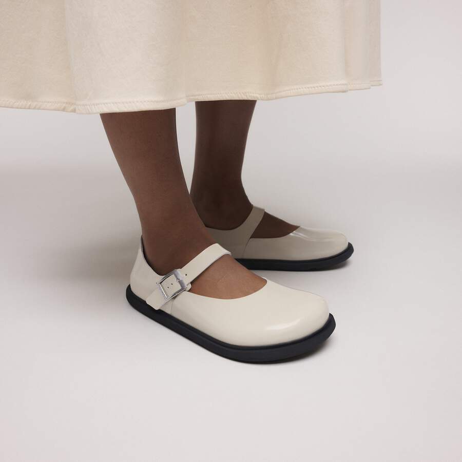 Mantova Cup Sole Natural Leather Patent - High-Shine Oyster