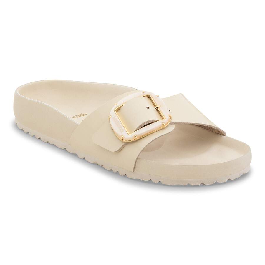 Madrid Big Buckle Pearl Natural Leather Patent - High Shine Ecru