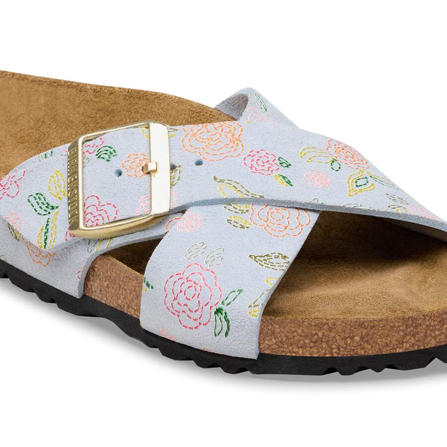 Siena Suede Leather - Baby Blue Flower Print