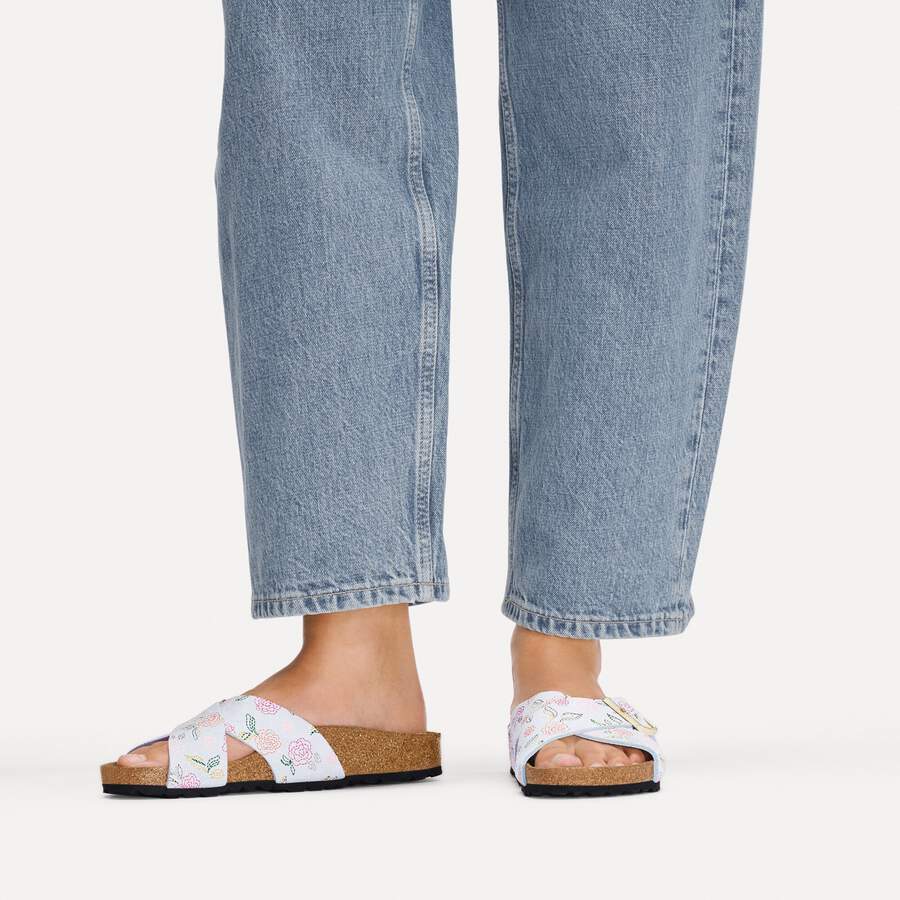 Siena Suede Leather - Baby Blue Flower Print