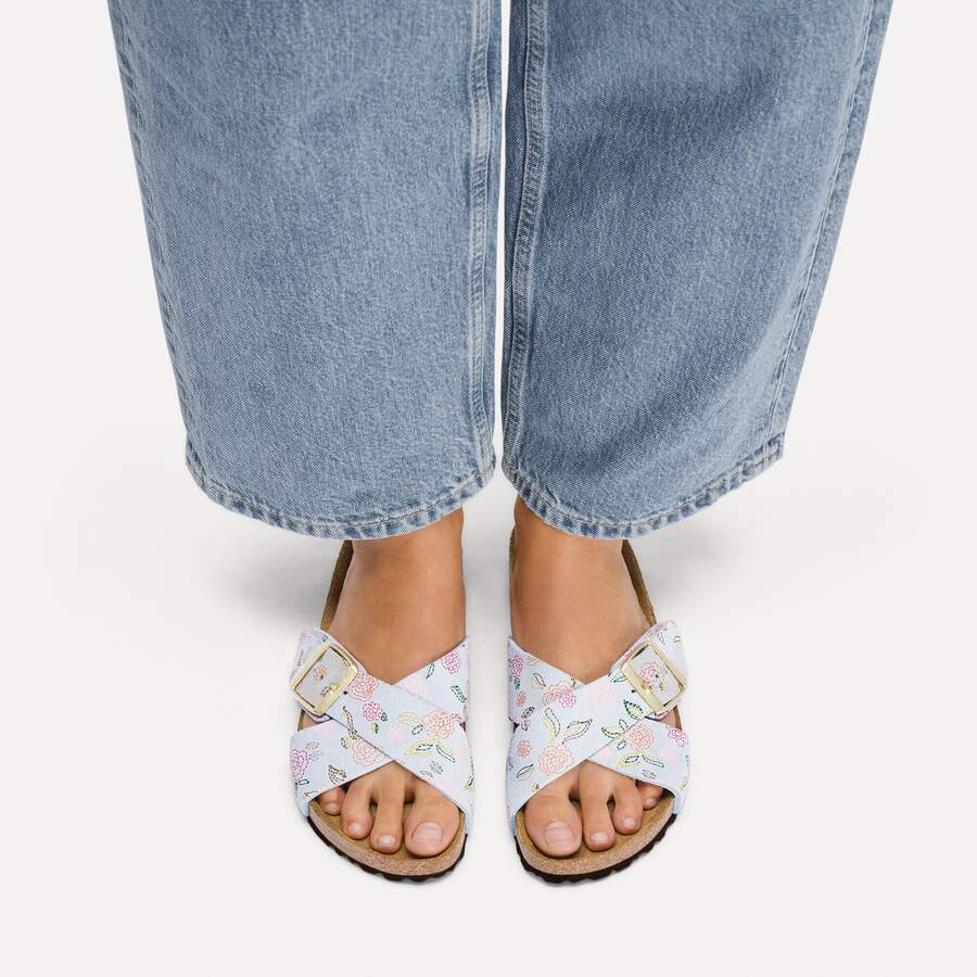 Siena Suede Leather - Baby Blue Flower Print