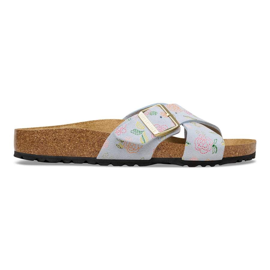 Siena Suede Leather - Baby Blue Flower Print
