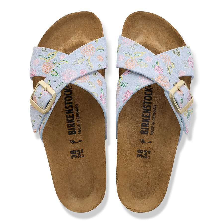 Siena Suede Leather - Baby Blue Flower Print