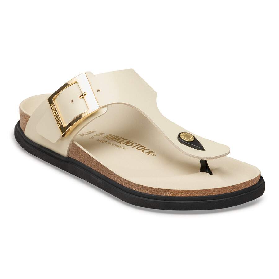 Gizeh Droplet Buckle Natural Leather Patent - High Shine Ecru