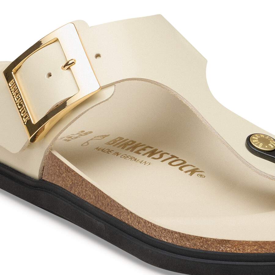 Gizeh Droplet Buckle Natural Leather Patent - High Shine Ecru