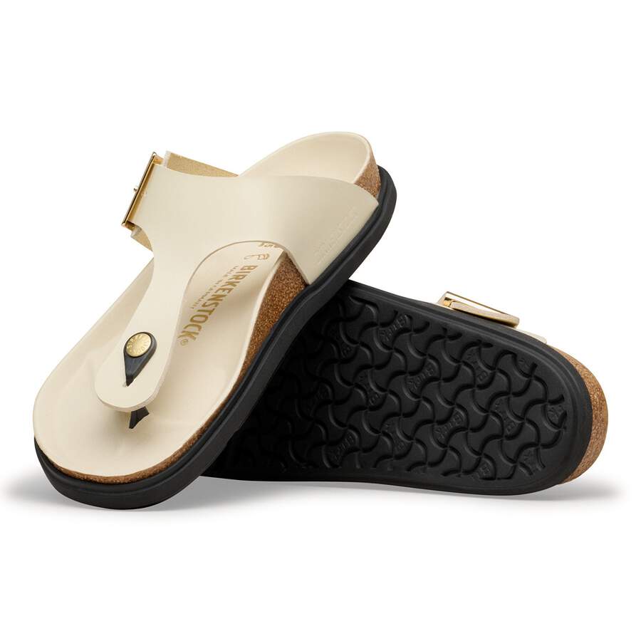 Gizeh Droplet Buckle Natural Leather Patent - High Shine Ecru