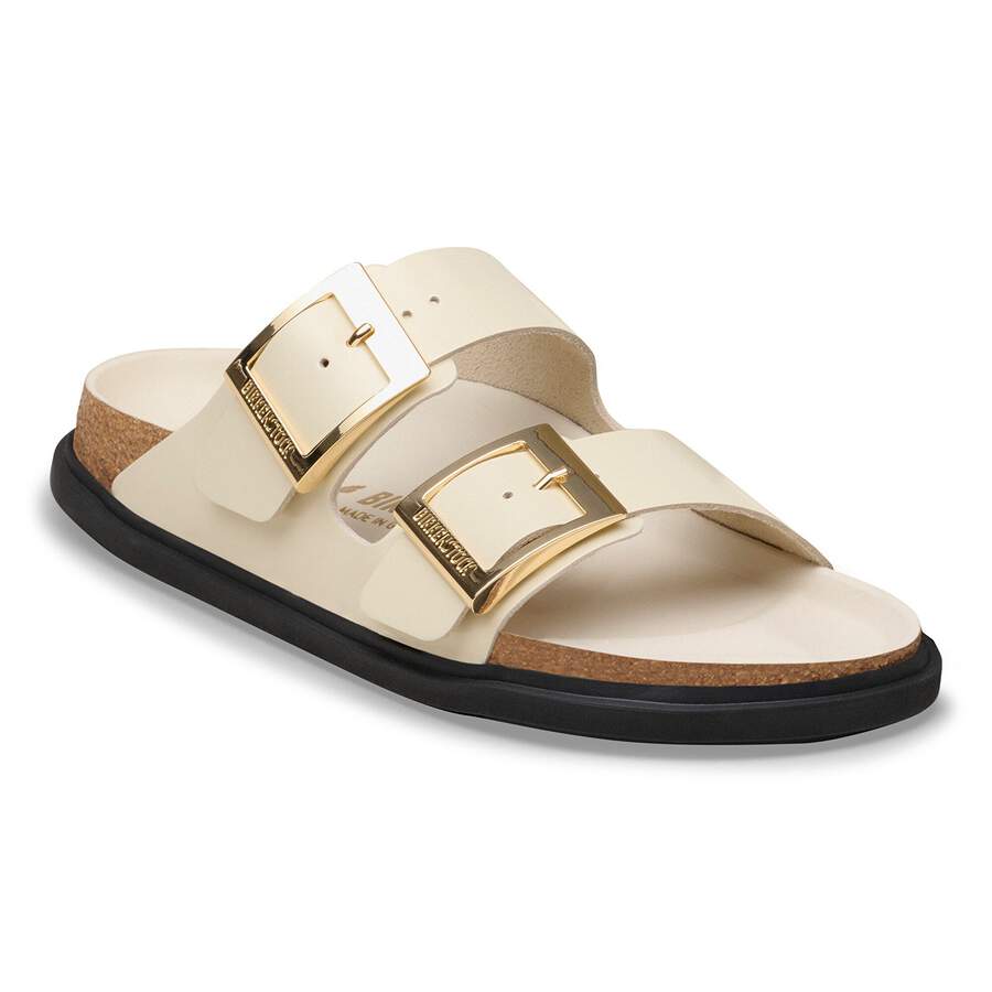 Arizona Droplet Buckle Natural Leather Patent - High Shine Ecru