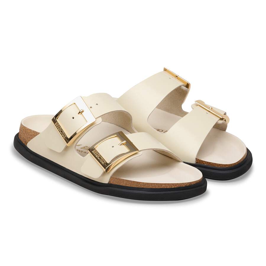 Arizona Droplet Buckle Natural Leather Patent - High Shine Ecru