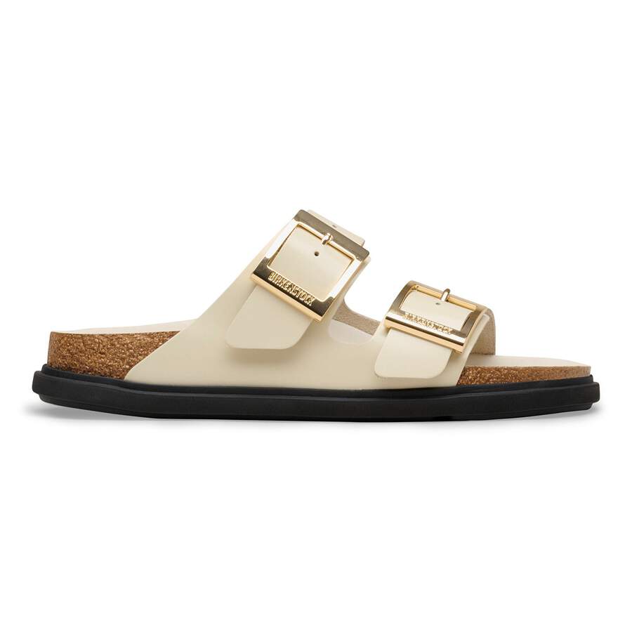 Arizona Droplet Buckle Natural Leather Patent - High Shine Ecru