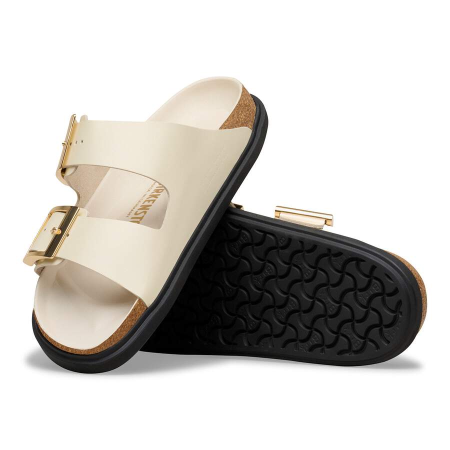 Arizona Droplet Buckle Natural Leather Patent - High Shine Ecru