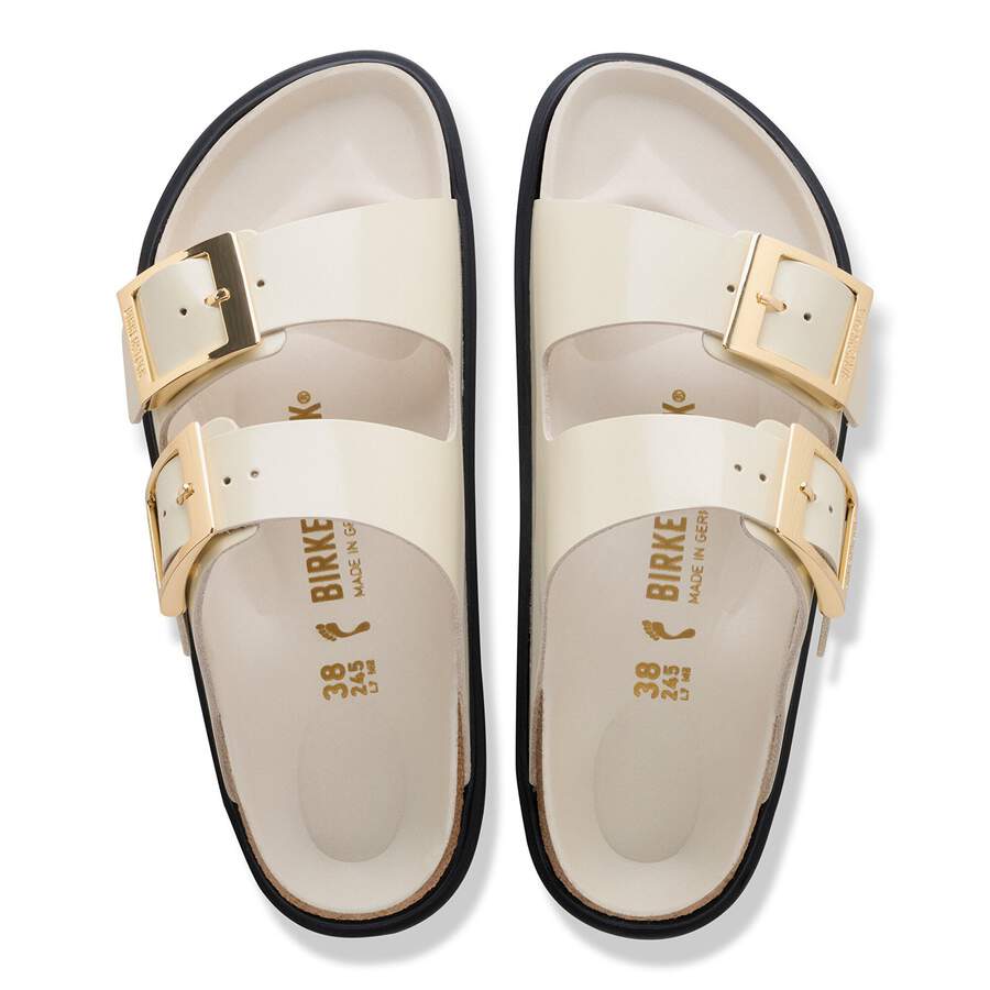 Arizona Droplet Buckle Natural Leather Patent - High Shine Ecru
