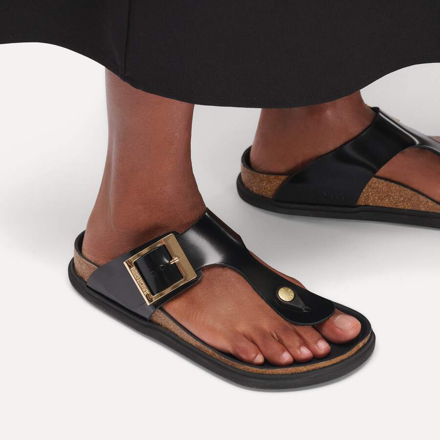 Gizeh Droplet Buckle Natural Leather Patent - High Shine Black