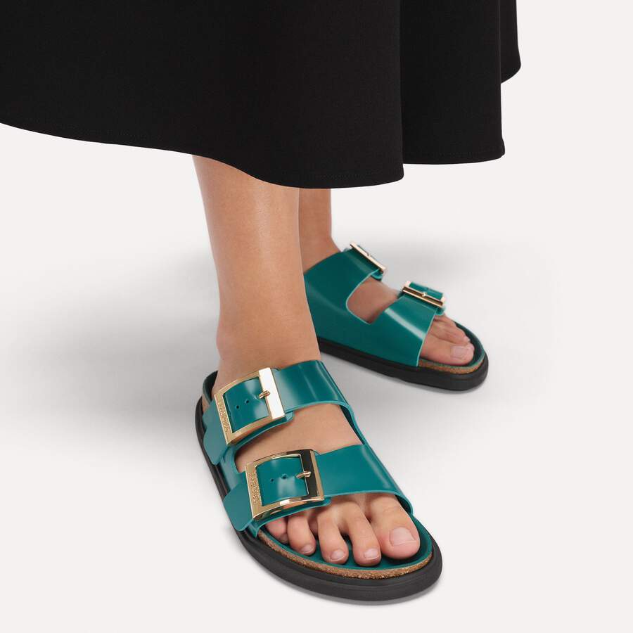Arizona Droplet Buckle Natural Leather Patent - High-Shine Dark Teal