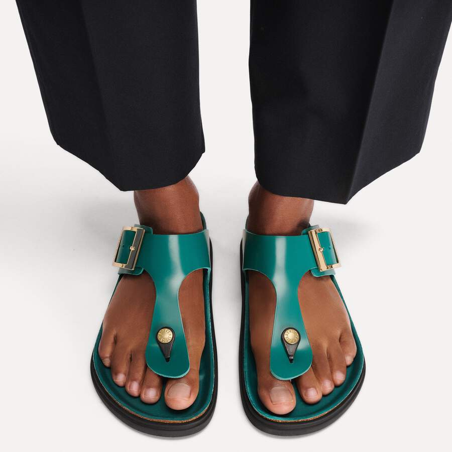 Gizeh Droplet Buckle Natural Leather Patent - High-Shine Dark Teal