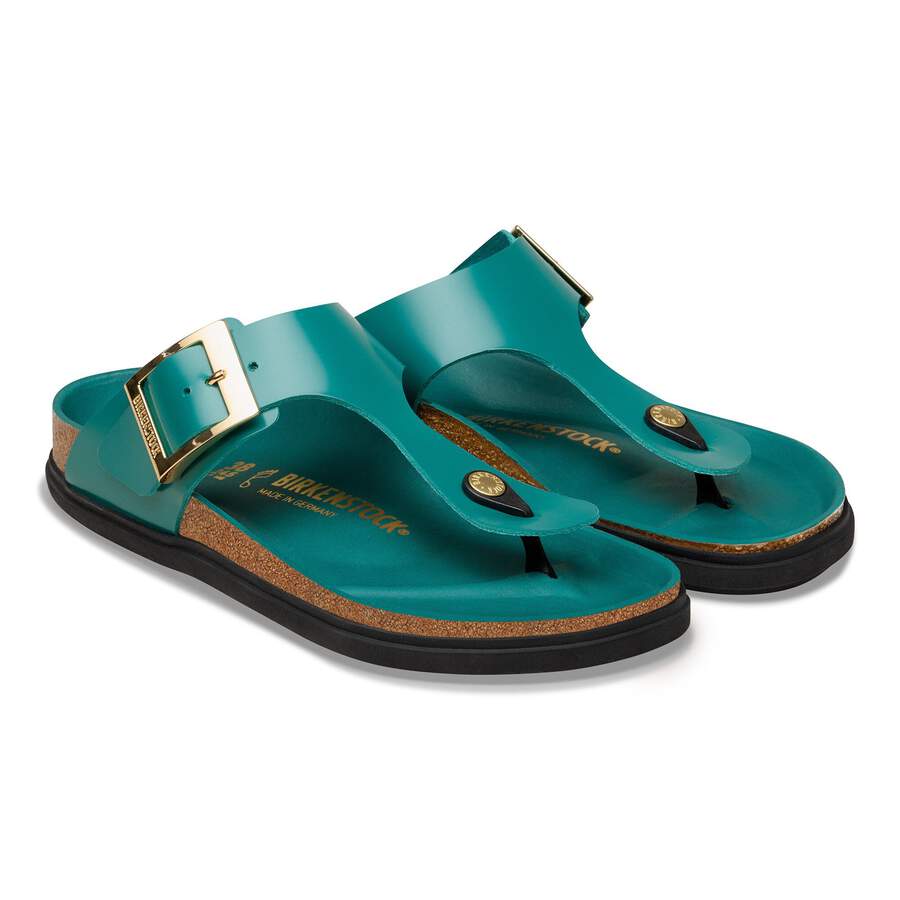 Gizeh Droplet Buckle Natural Leather Patent - High-Shine Dark Teal