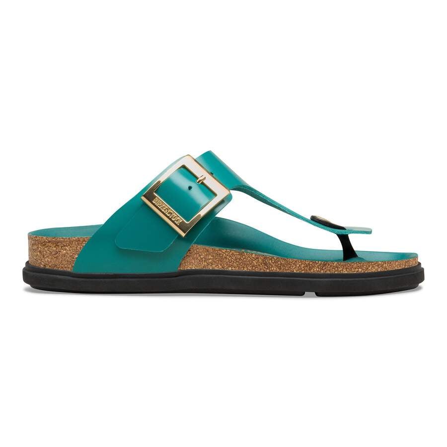 Gizeh Droplet Buckle Natural Leather Patent - High-Shine Dark Teal