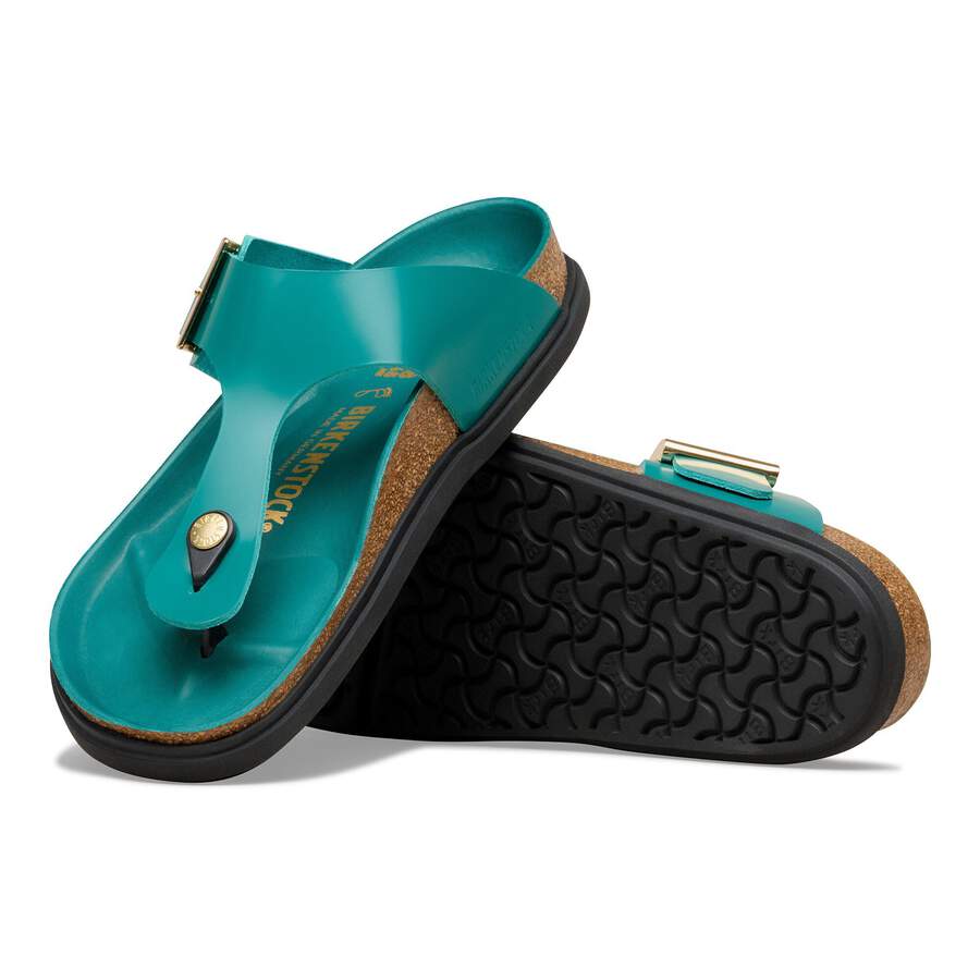 Gizeh Droplet Buckle Natural Leather Patent - High-Shine Dark Teal