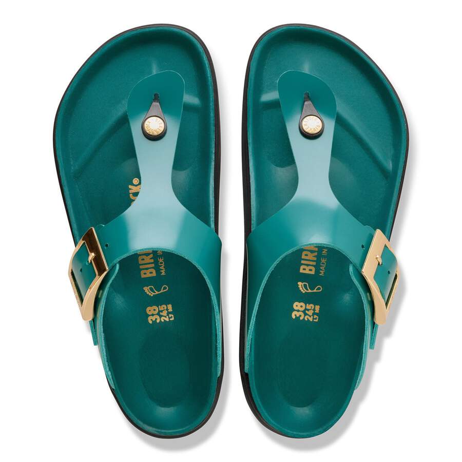 Gizeh Droplet Buckle Natural Leather Patent - High-Shine Dark Teal