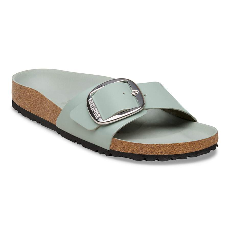 Madrid Big Buckle Natural Leather Patent - High-Shine Pure Sage
