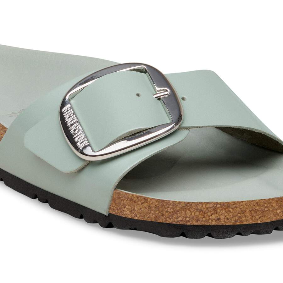 Madrid Big Buckle Natural Leather Patent - High-Shine Pure Sage
