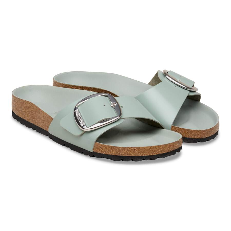 Madrid Big Buckle Natural Leather Patent - High-Shine Pure Sage