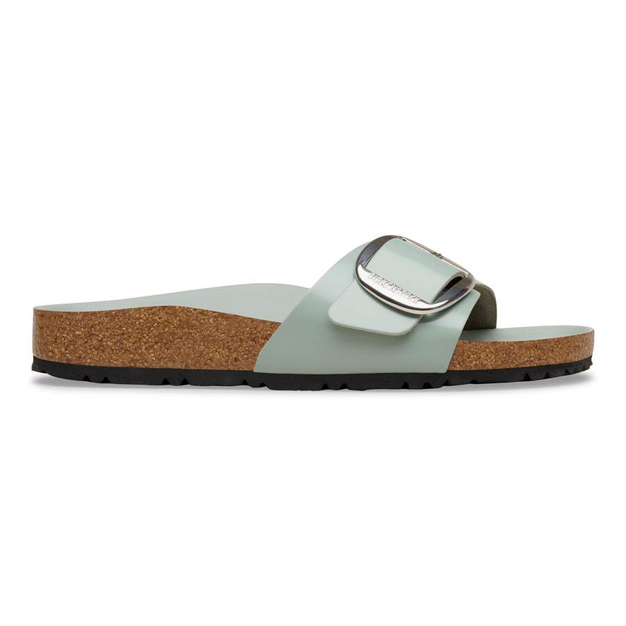 Madrid Big Buckle Natural Leather Patent - High-Shine Pure Sage