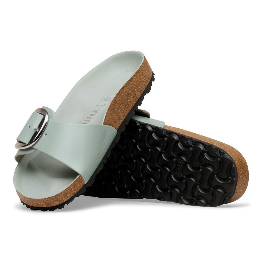 Madrid Big Buckle Natural Leather Patent - High-Shine Pure Sage