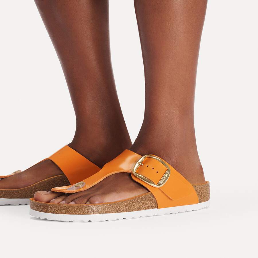 Gizeh Big Buckle Natural Leather Patent - High-Shine Kurkuma