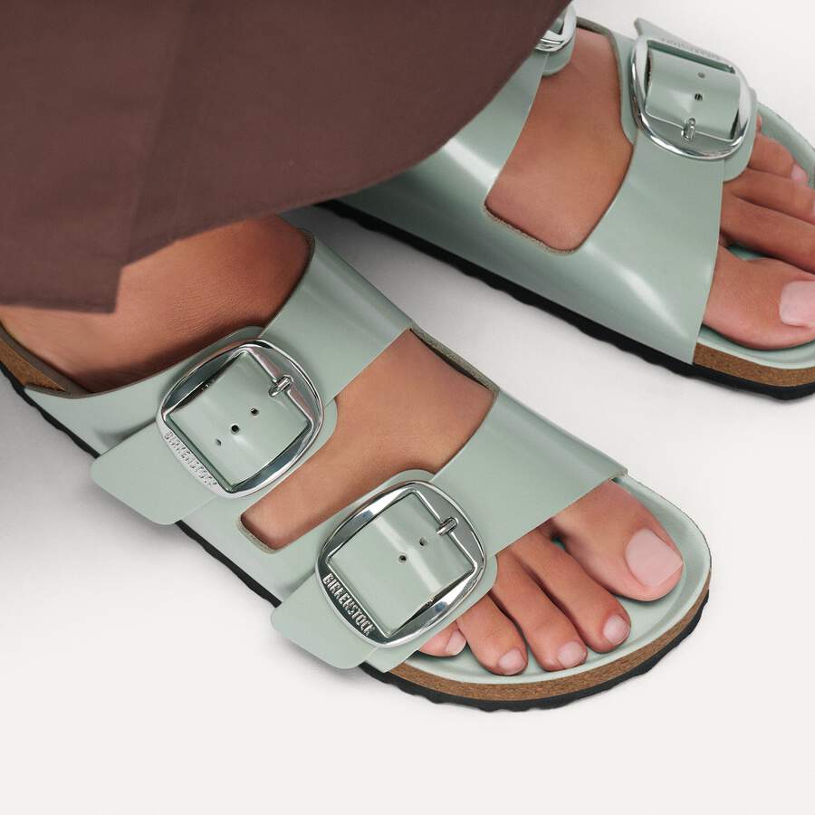 Arizona Big Buckle Natural Leather Patent - High-Shine Pure Sage
