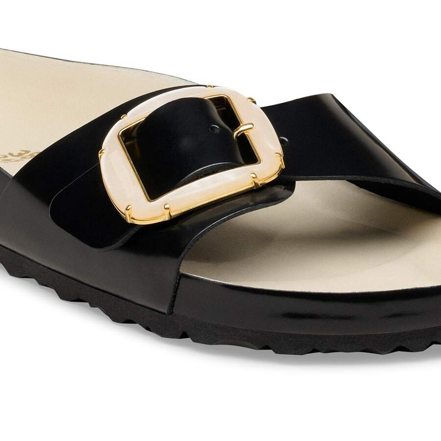 Madrid Big Buckle Pearl Natural Leather Patent - High-Shine Black/Ecru
