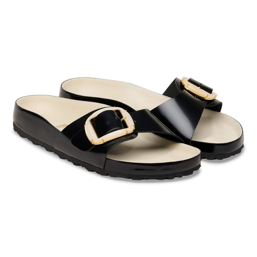 Madrid Big Buckle Pearl Natural Leather Patent - High-Shine Black/Ecru