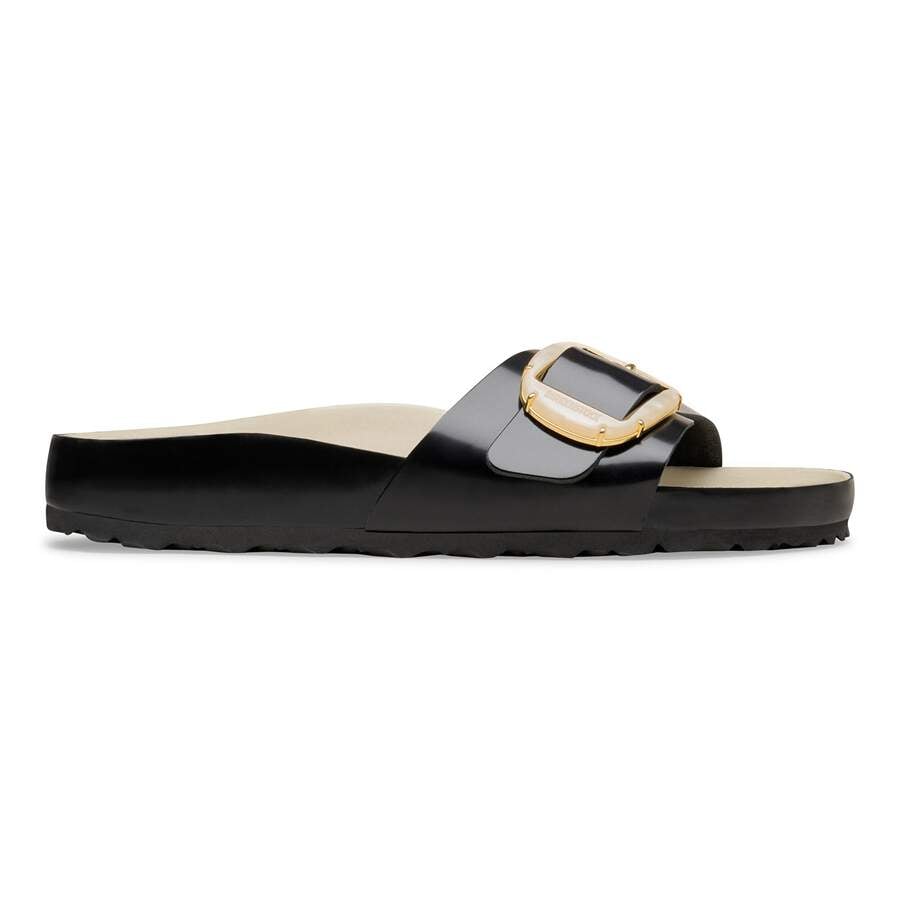 Madrid Big Buckle Pearl Natural Leather Patent - High-Shine Black/Ecru