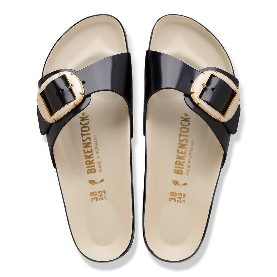 Madrid Big Buckle Pearl Natural Leather Patent - High-Shine Black/Ecru