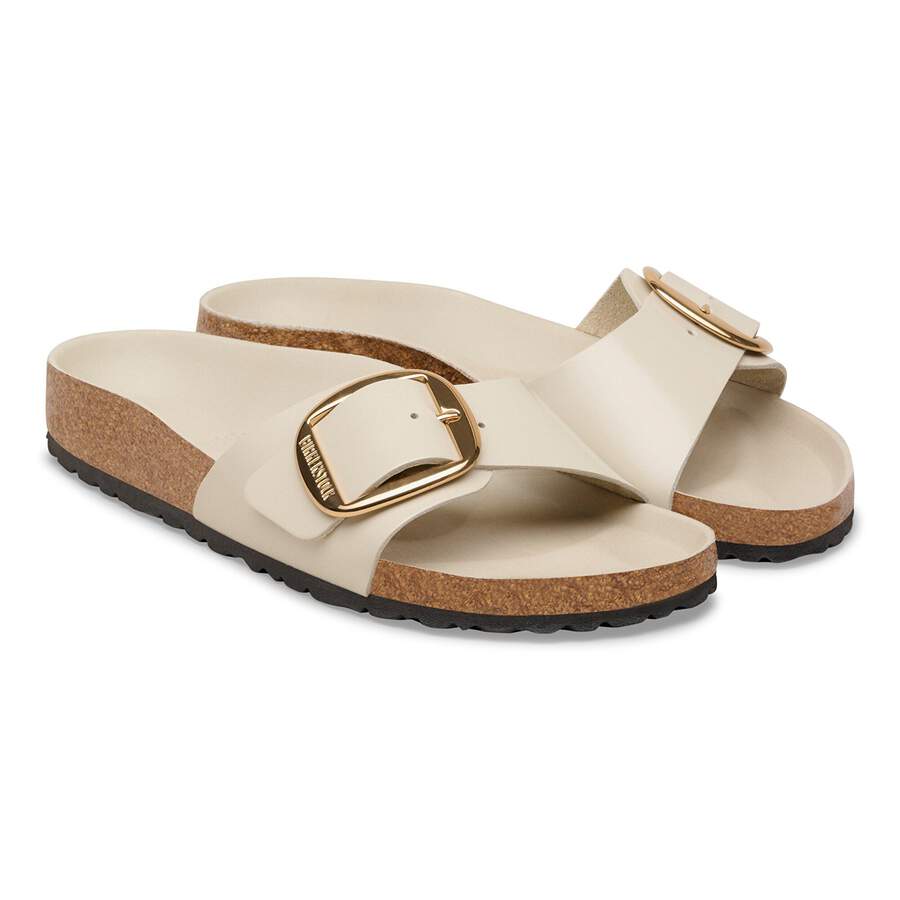 Madrid Big Buckle Natural Leather Patent - High-Shine Oyster