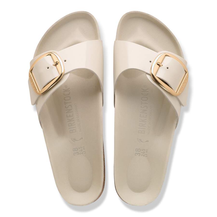 Madrid Big Buckle Natural Leather Patent - High-Shine Oyster