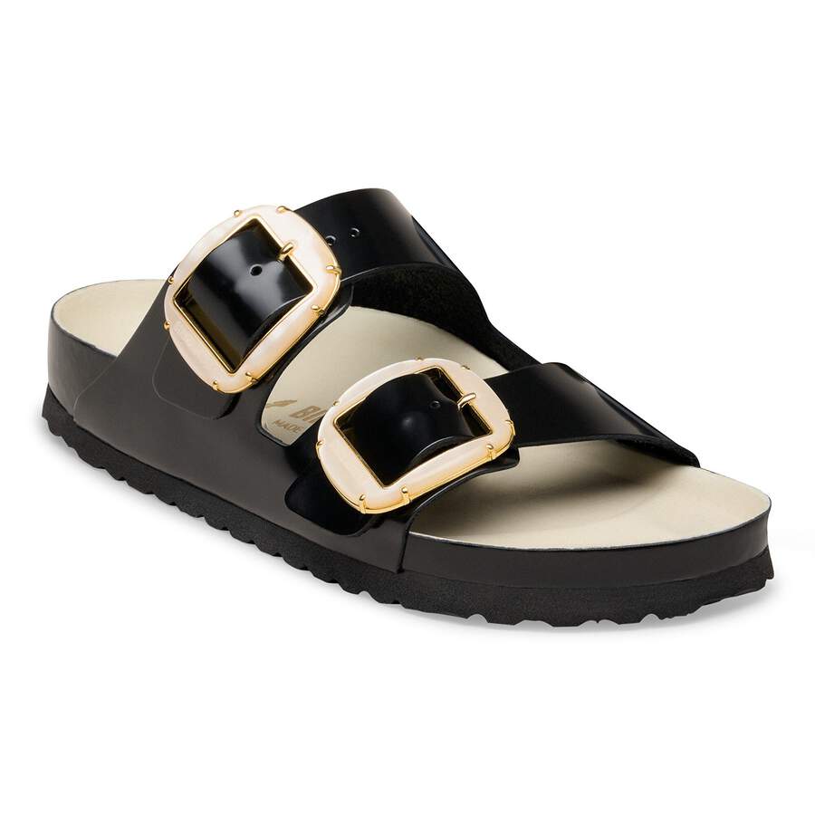 Arizona Big Buckle Natural Leather Patent - High-Shine Black/Ecru