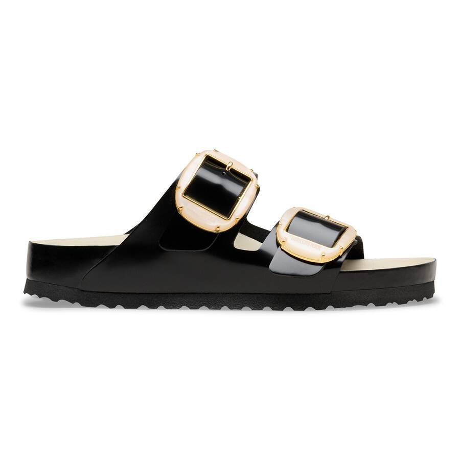 Arizona Big Buckle Natural Leather Patent - High-Shine Black/Ecru