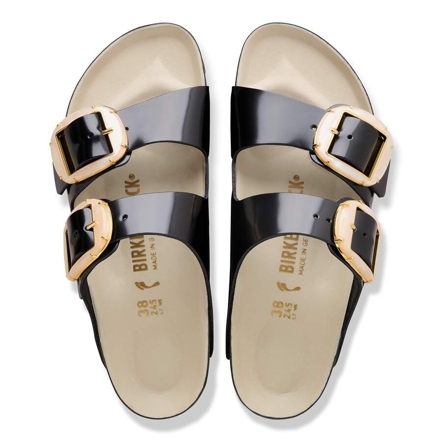 Arizona Big Buckle Natural Leather Patent - High-Shine Black/Ecru