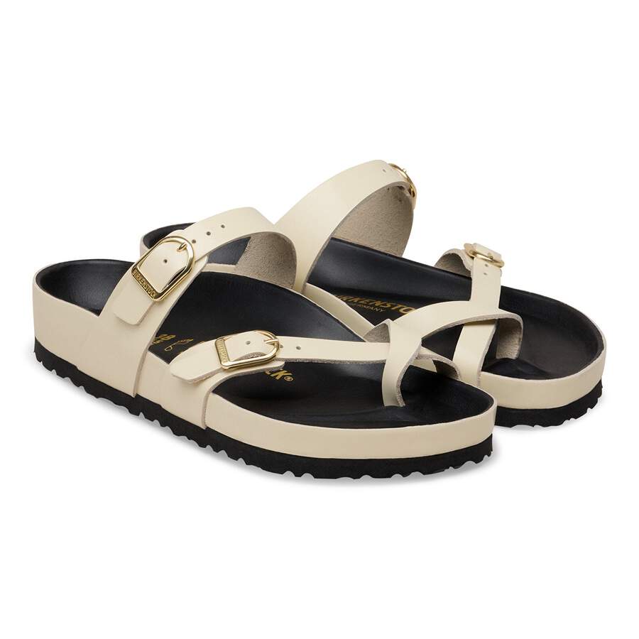 Mayari Natural Leather Patent - High-Shine Ecru/Black