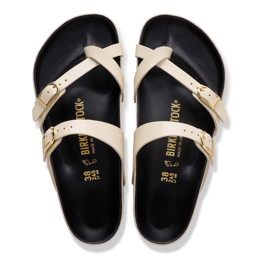 Mayari Natural Leather Patent - High-Shine Ecru/Black
