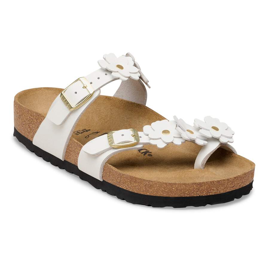 Mayari Flower Embellishment Natural Leather - White