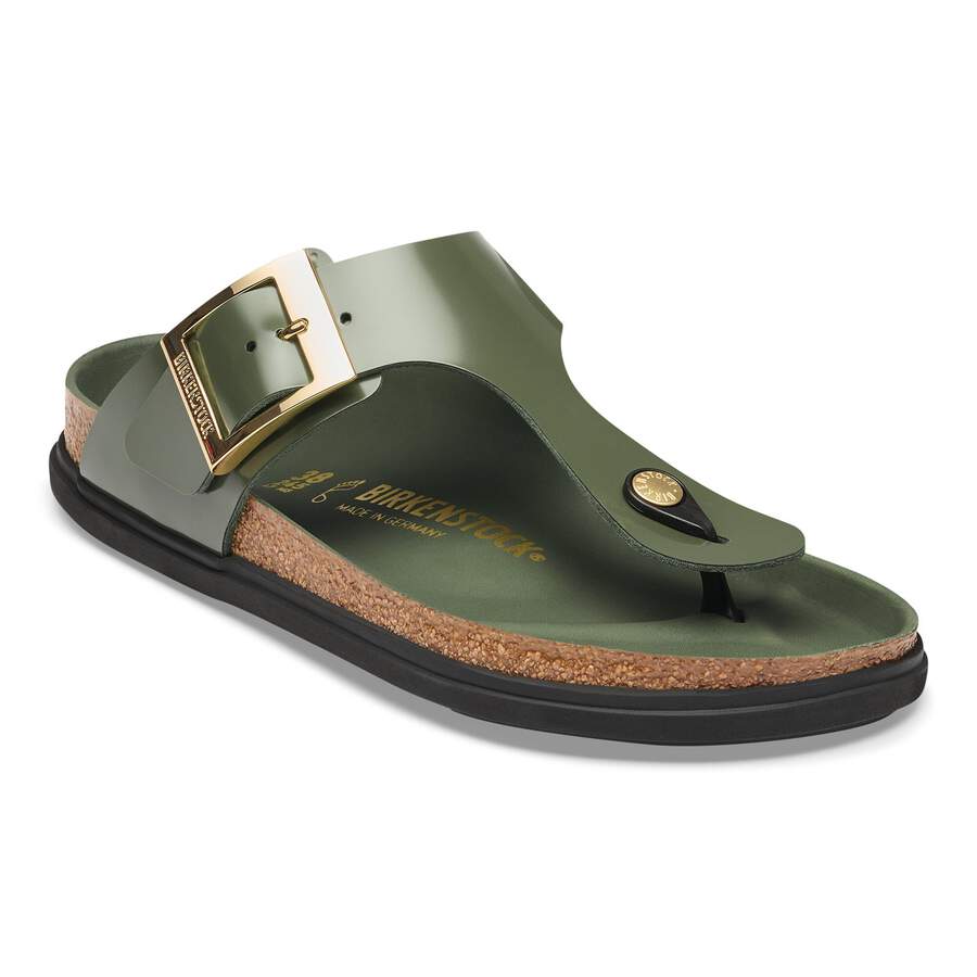 Gizeh Droplet Buckle Natural Leather Patent - High-Shine Thyme