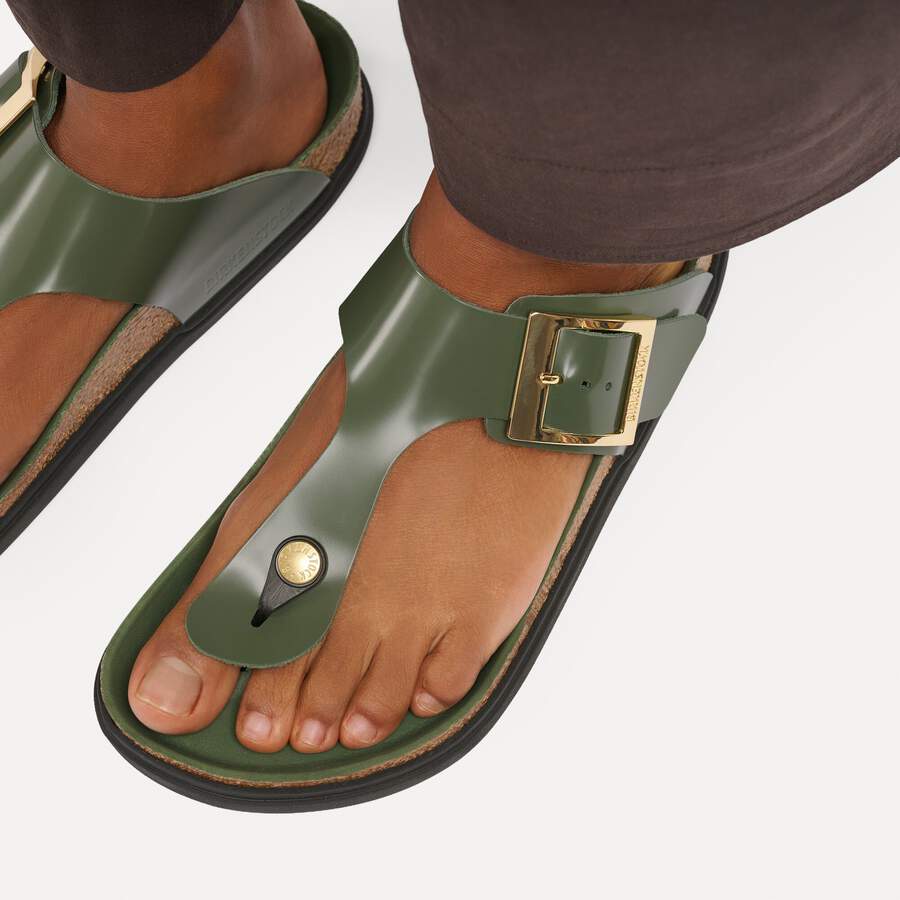 Gizeh Droplet Buckle Natural Leather Patent - High-Shine Thyme