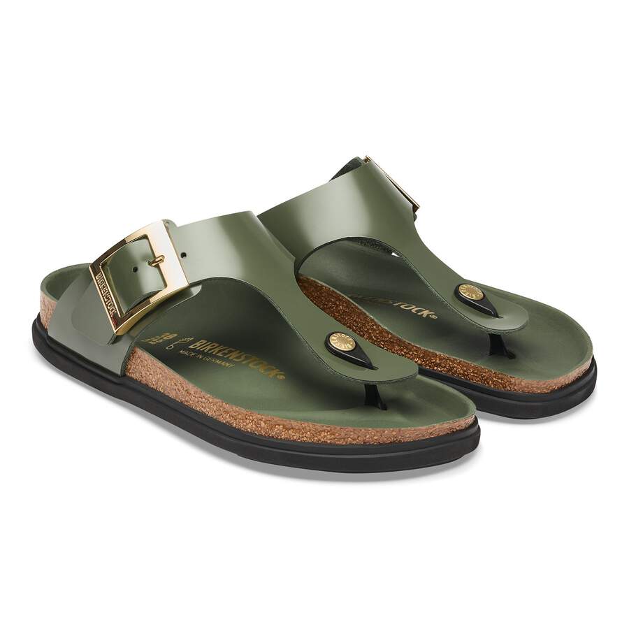 Gizeh Droplet Buckle Natural Leather Patent - High-Shine Thyme